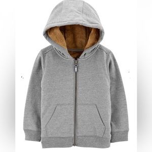 4T Boys Gray Plush Lined Gray Sweatshirt Hoodie Cotton Polyester Blend Carters